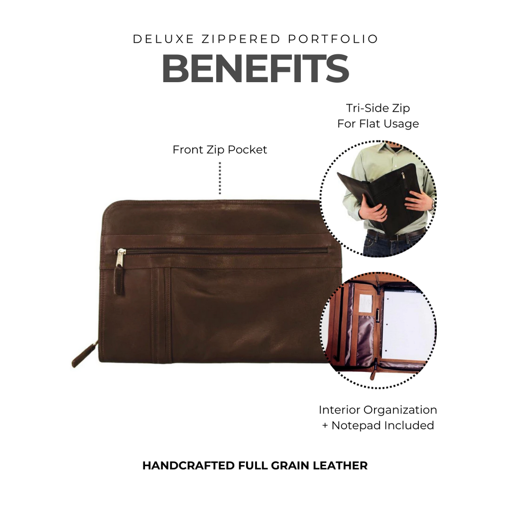 Deluxe Zippered Leather Portfolio