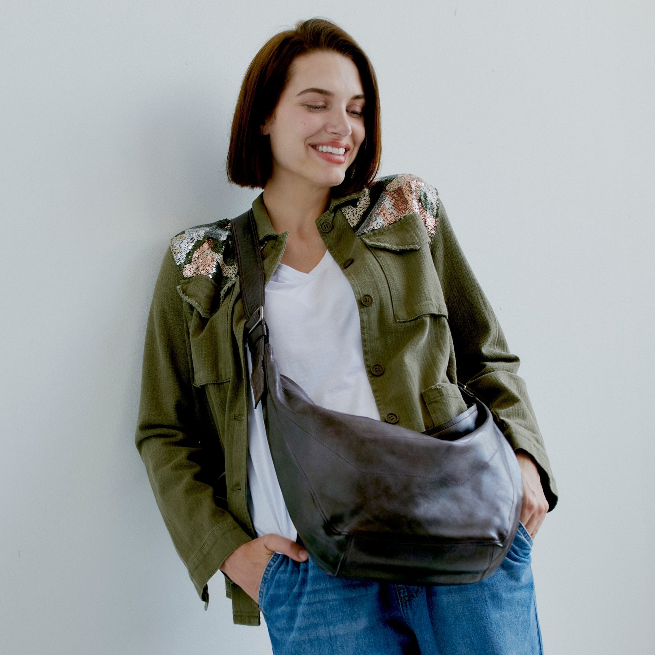 Boone Leather Crossbody Bag/Hobo Sling Bag